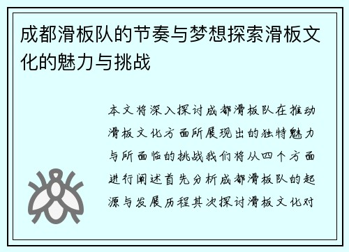 成都滑板队的节奏与梦想探索滑板文化的魅力与挑战